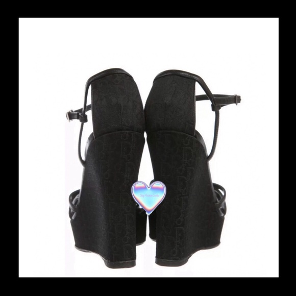 DIOR Black Diorissimo Oblique Monogram Trotter Logo Platform Sandal Wedge Heels - Picture 8 of 11